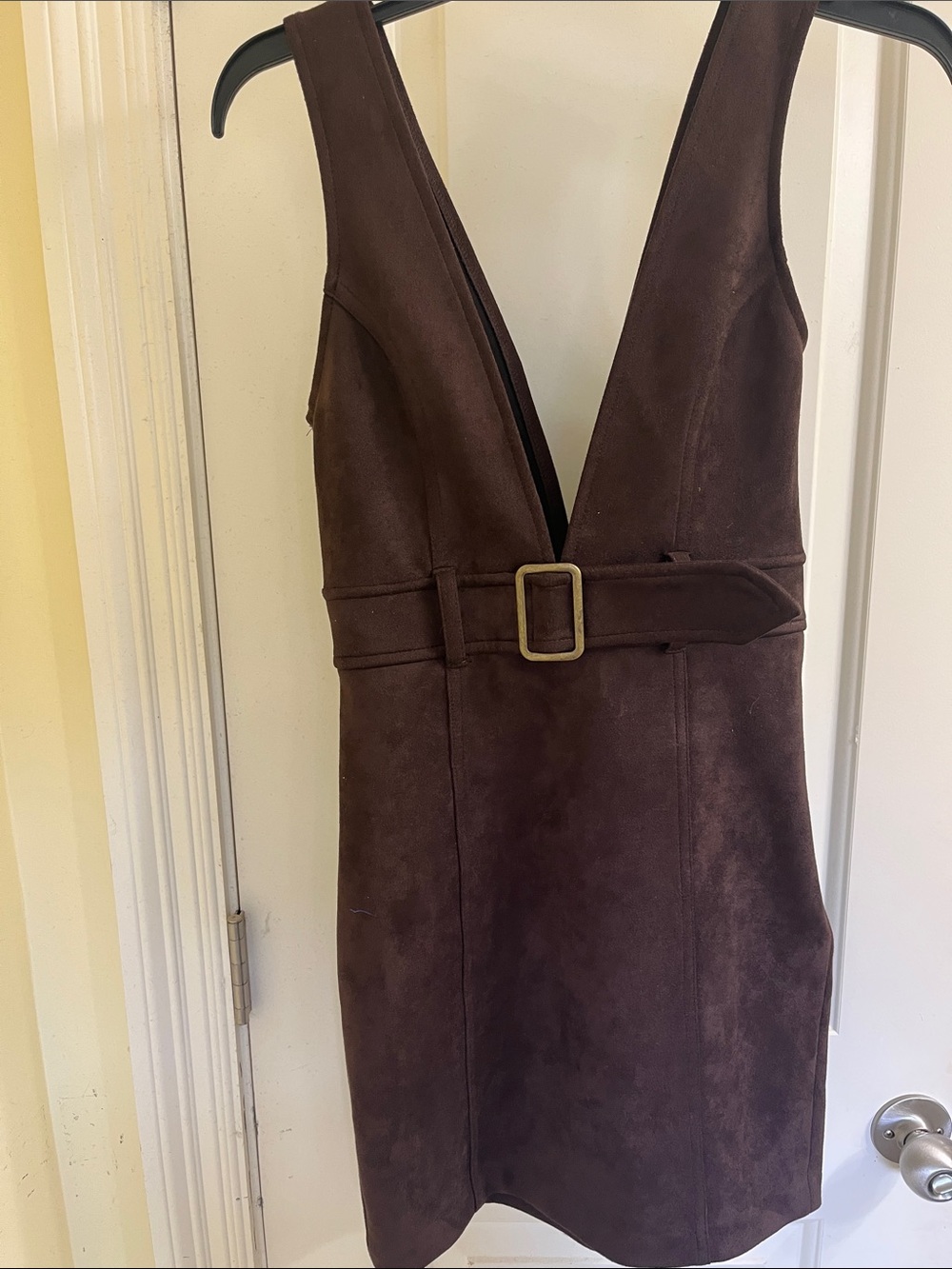 Forever 21 Brown Suede-Look Belted Plunge Mini Dress